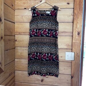 Vintage Shift Dress Womens Size 10 Multicolor Leopard Floral Kathie Lee